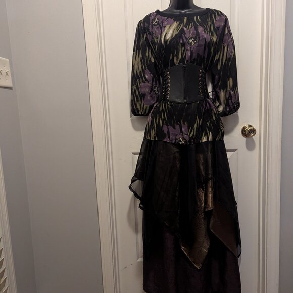 Handmade green purple & black Renaissance dress Belt Not Included - Picture 2 of 11